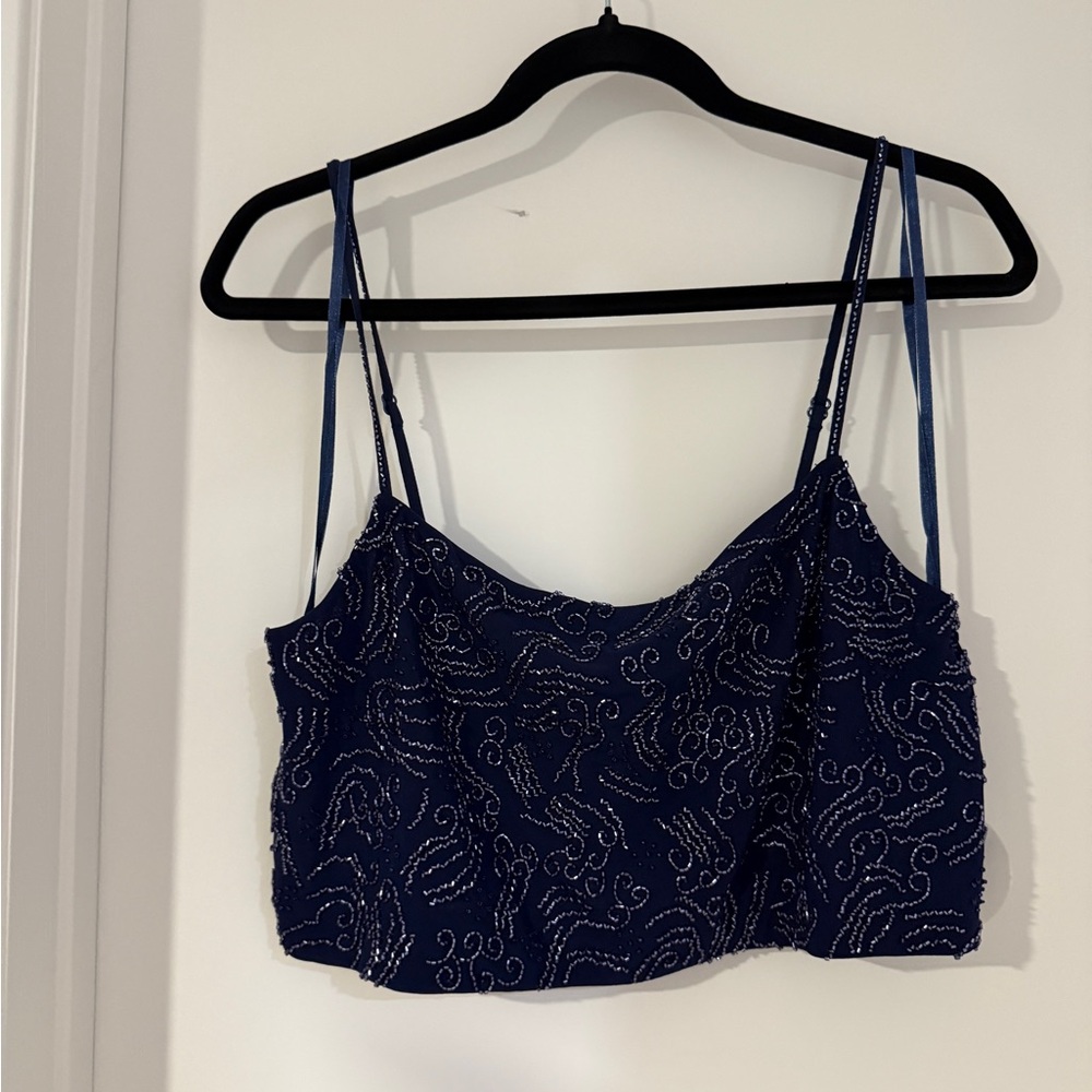 Staud Navy Blue Embellished fermo top